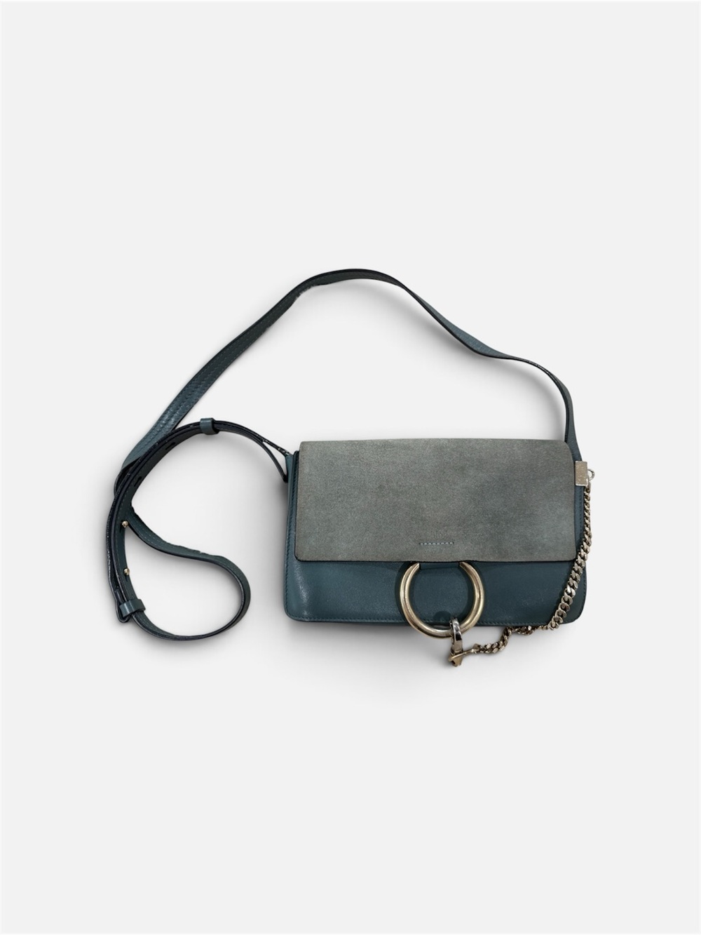 Chloe Faye Crossbody Bag in Slate Blue and Grey with Ring Detail